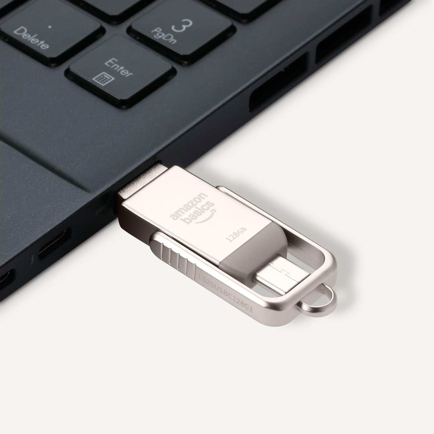 Amazon Basics USB Flash Drive, USB Flash Drive with Dual Ports (USB-C and USB-A), 128GB, Champagne Silver (Pack of 2) - LS25USBC128G1