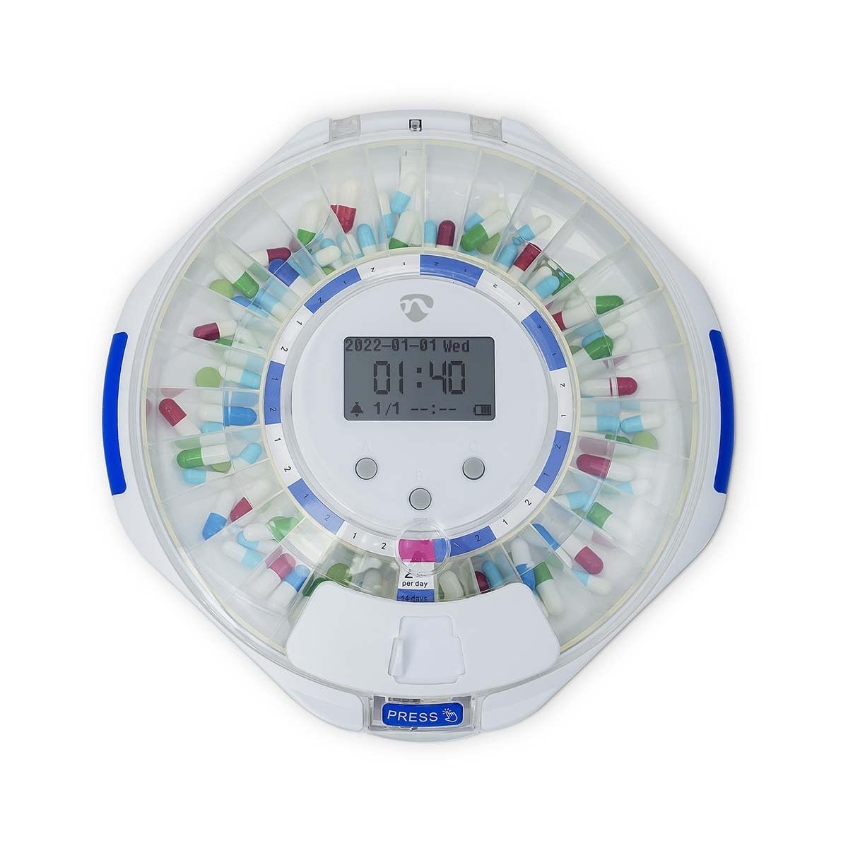 Nedis WIFIPD10WT Dispenser inteligent pentru tablete - Wi-Fi - 28 compartimente - Număr de alarme: 9 ore de trezire pe zi - Lumină/Sunet/Voc - Ecran LCD - Alb