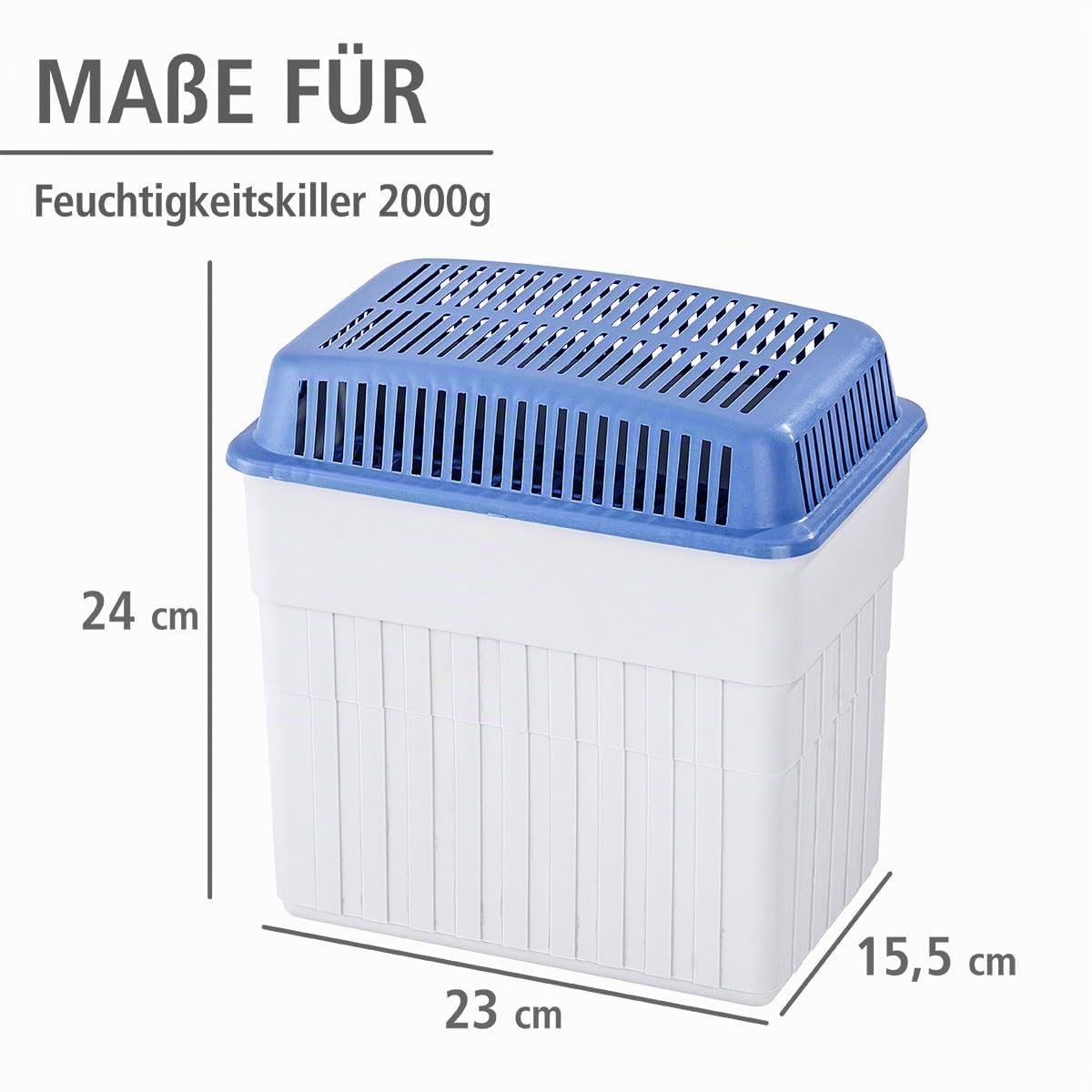 WENKO Umidificator cu granule de 2 kg, dezumidificator de cameră, captează până la 2,8 l de umiditate, testat în laborator, refillabil, reduce mucegaiul și mirosurile, dimensiuni 23 x 24 x 15,5 cm, Gri/Albastru - 5410120500