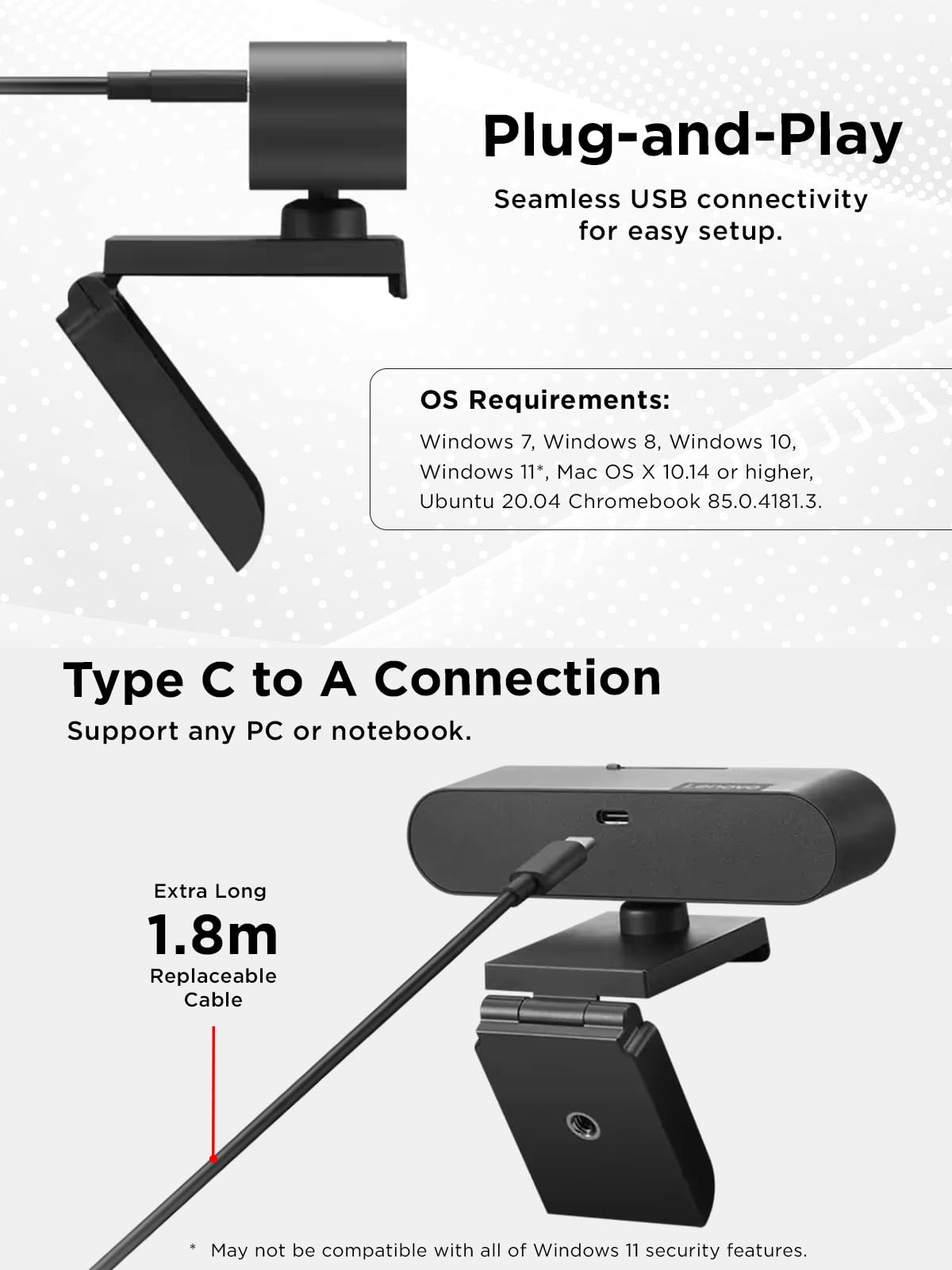 Lenovo Performance FHD Webcam - Webcam - înclinare/rotire - 4XC1D66055