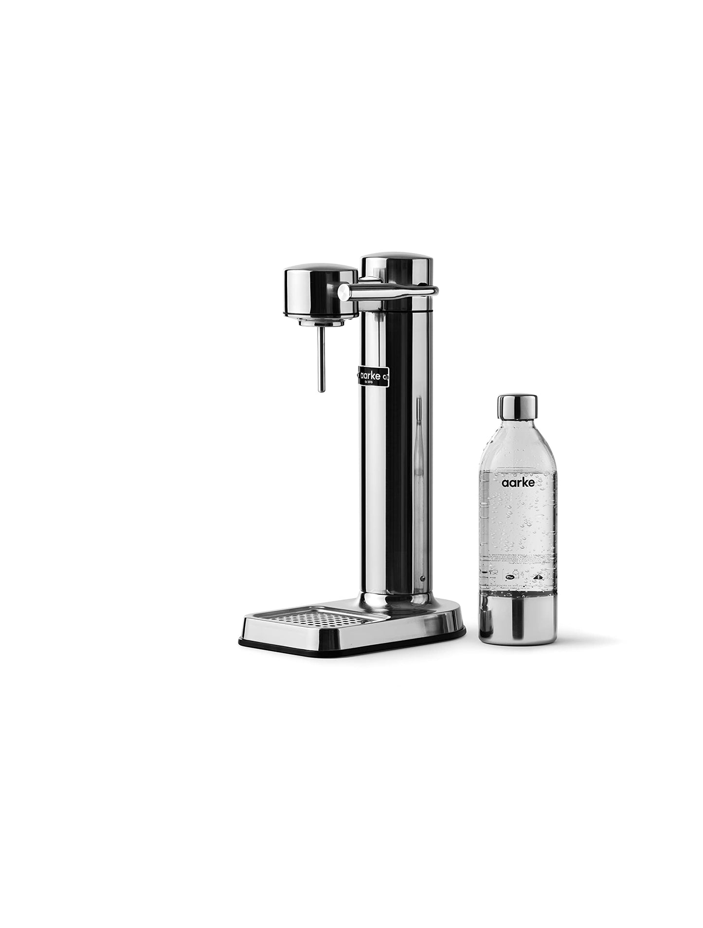 Aarke Carbonator 3, stainless steel sparkling water maker in a modern stainless steel finish with 2x BPA-free 1L PET bottles, sparkling water maker for tap water, compatible with 60L CO2 cylinders - AA-C3