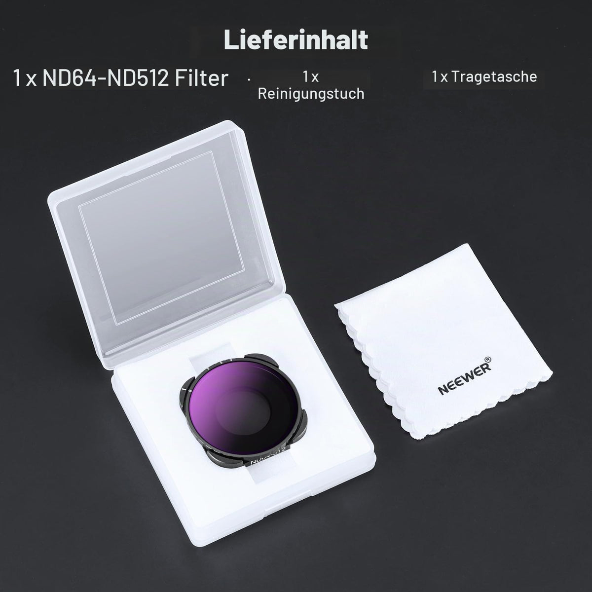 NEEWER Variable ND64-ND512 Filter Compatible with GoPro Hero 13, Hero12, Hero11, Hero10, Hero9, 5-9 f-stops ND filter with multi-layer coating, HD optical glass and slim frame - FL-87
