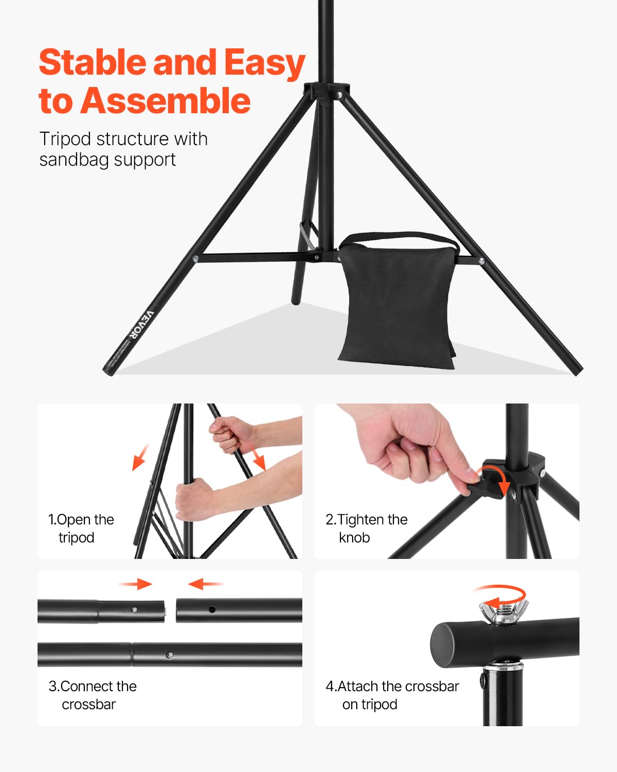 VEVOR Background Stand Adjustable Photo Background Stand (Background Cloth: 213x300cm), Portable Background Stand with Poles, Screen Stand for Product Photography Studio Photography - BJJ-0710