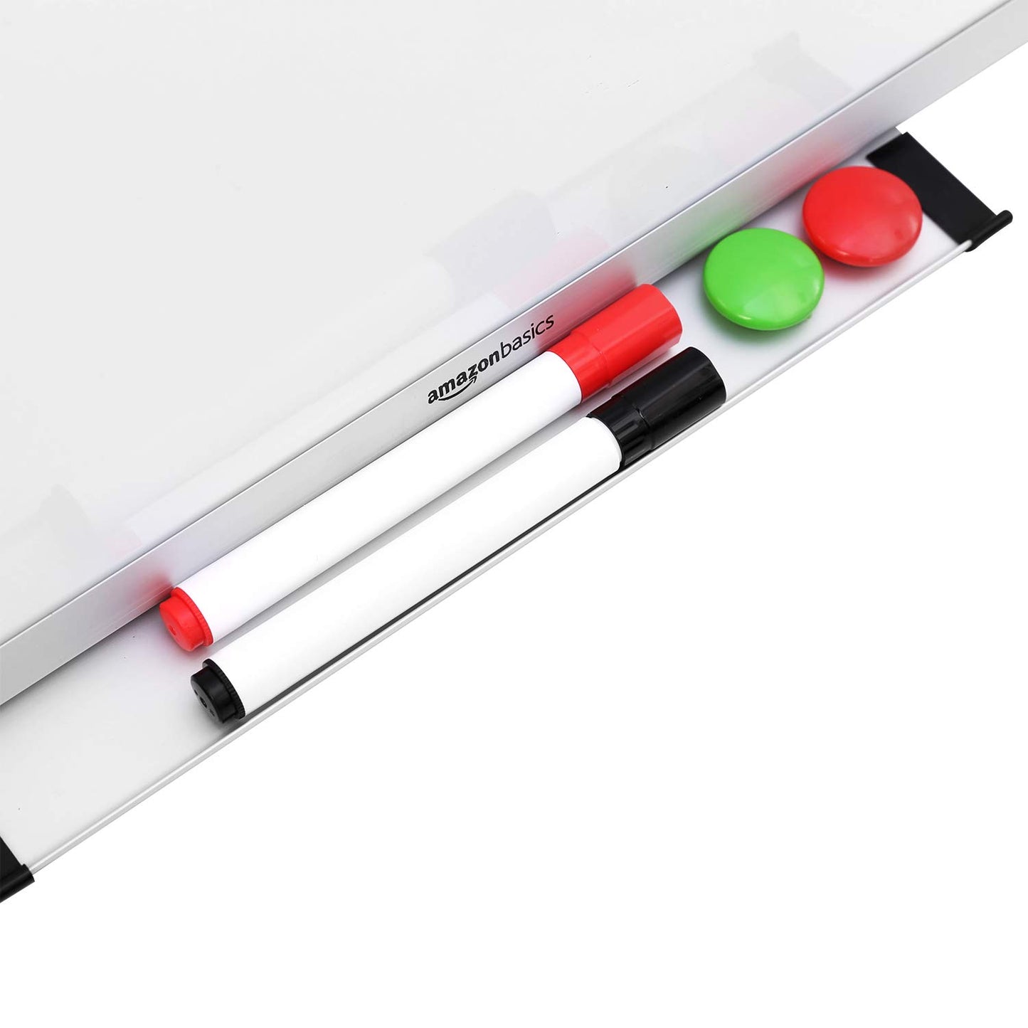 Amazon Basics magnetic whiteboard with aluminum frame, pen holder, 6 magnets, 1 eraser and 2 markers for office and home, wall mounting, dry wipeable, 240cm x 100cm - 1548964552