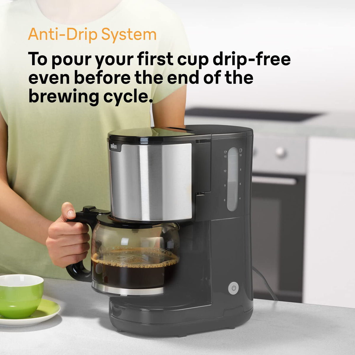 Braun PurShine KF 1500 BK Cafetieră - Cafetieră cu filtru cu carafă din sticlă pentru până la 10 cești, sistem OptiBrew, oprire automată, 1000 Watt, negru - KF1500BK