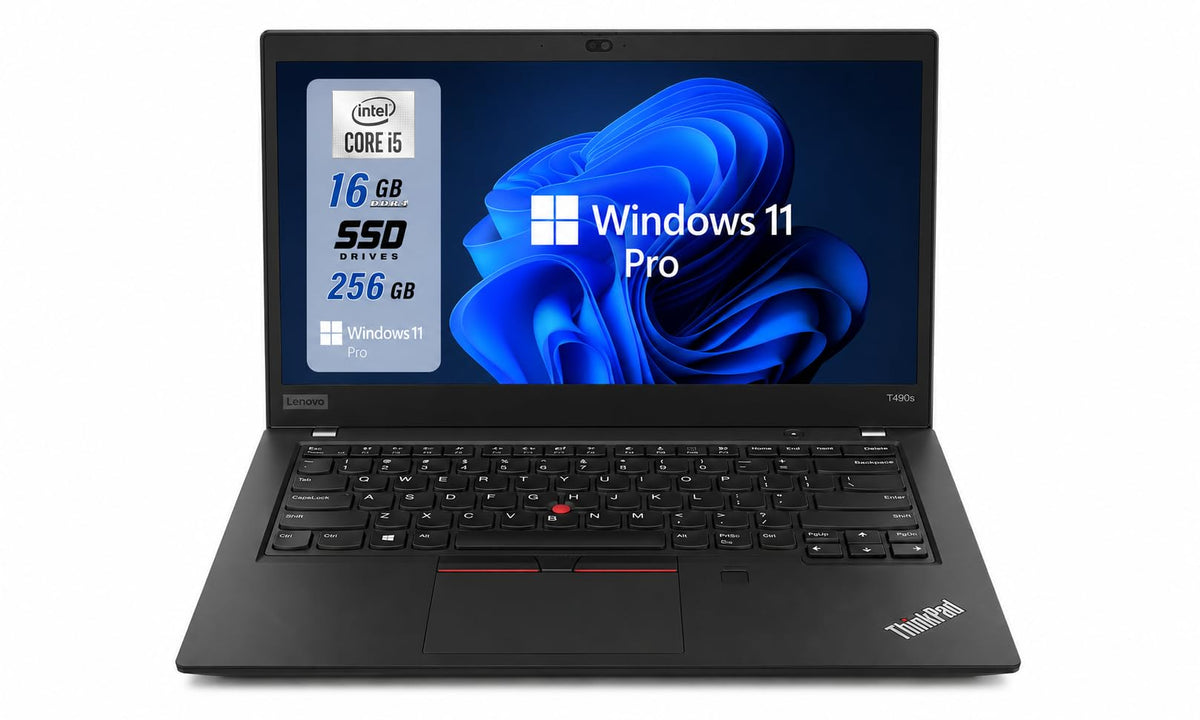 Laptop de afaceri Lenovo Thinkpad T490s, HD de 14 inchi (1366x768), Intel Core i5-8365U, 16 GB RAM, 256 GB SSD, tastatură QWERTY SUA, Windows 11 Pro (renovat)