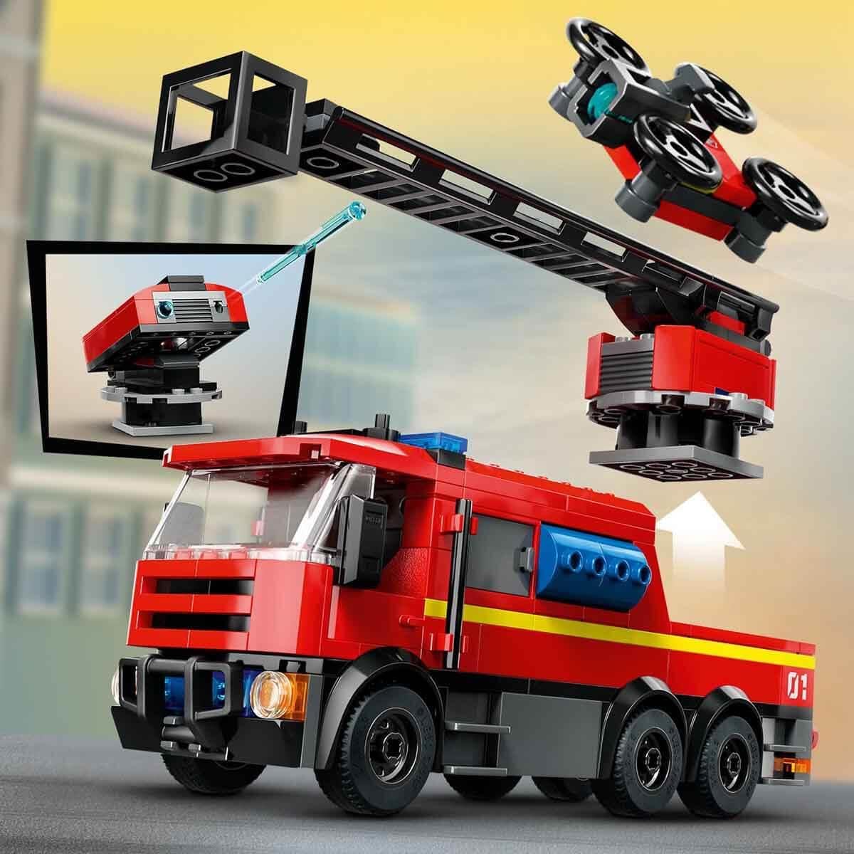LEGO City Fire Station with Ladder Truck, fire-fighting toy set featuring a fire station and fire truck, birthday gift for children aged 6 and up, set includes a dog and 5 minifigures 60414