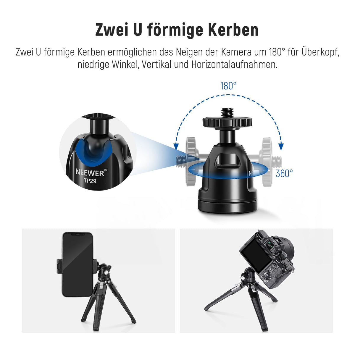 NEEWER Mini Metall Tischstativ mit 360° Kugelkopf, TP29