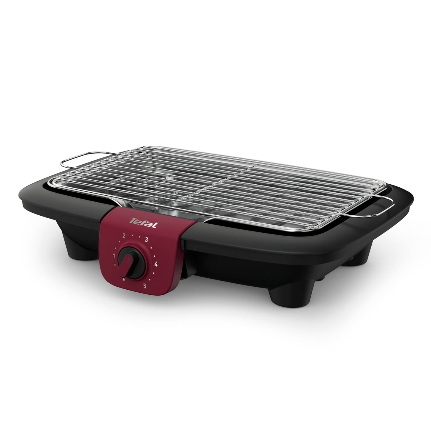 Tefal Easygrill Adjust Red electric grill, 2300 watt table grill, 870 cm² grill area, easy to clean, grill grate and drip tray dishwasher safe, completely dismantled, black/burgundy red, BG90E5
