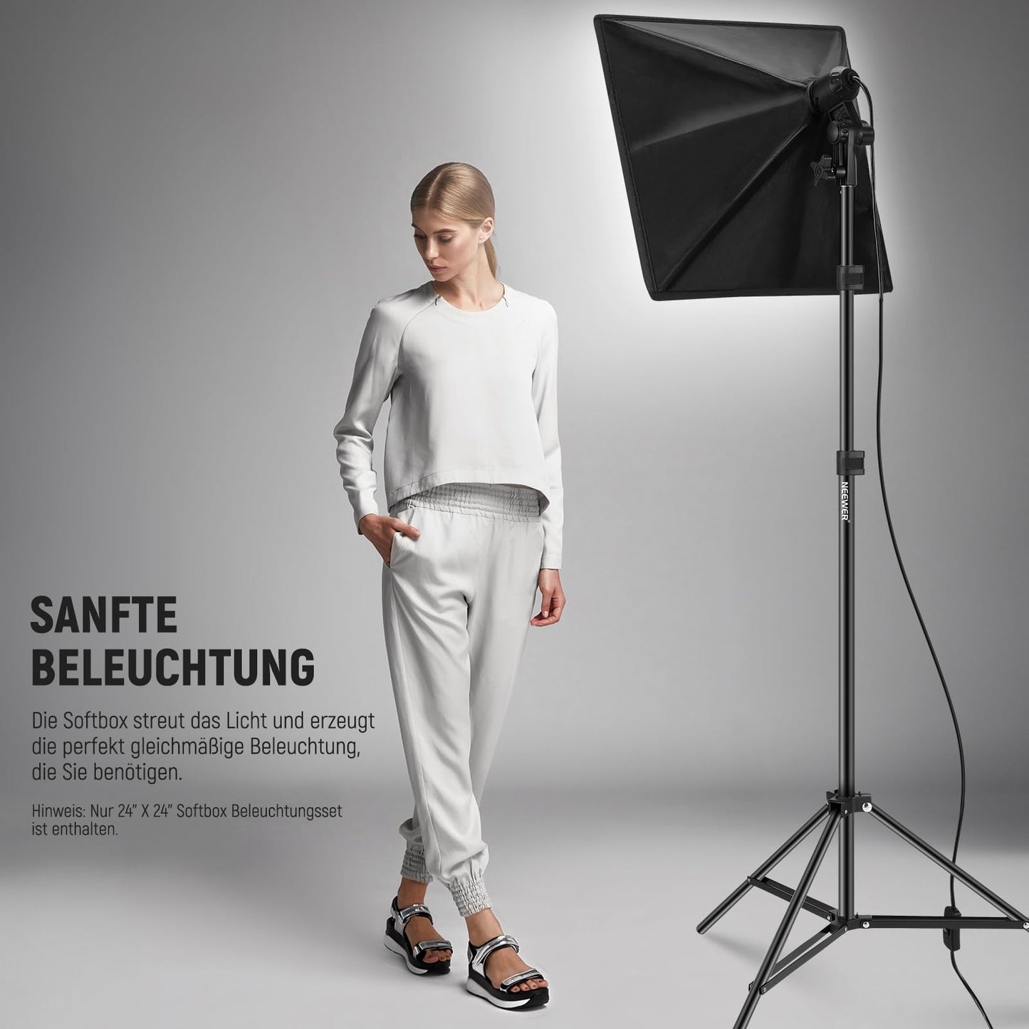 NEEWER 350 W Equivalent Softbox Lighting Set, 5700 K LED Light Bulb, 24 x 24 Inch Photo Studio Soft Box with E27 Socket, Photography Continuous Lighting Set, Photo Studio Equipment, NK300 - 10103989