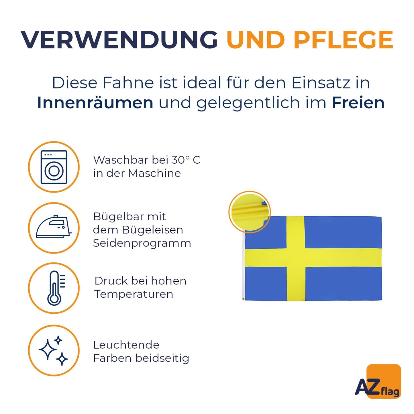AZ FLAG - Sweden Flag - 250x150 cm - Large Swedish Flag 100% Polyester with Brass Eyelets - 300g - K_195