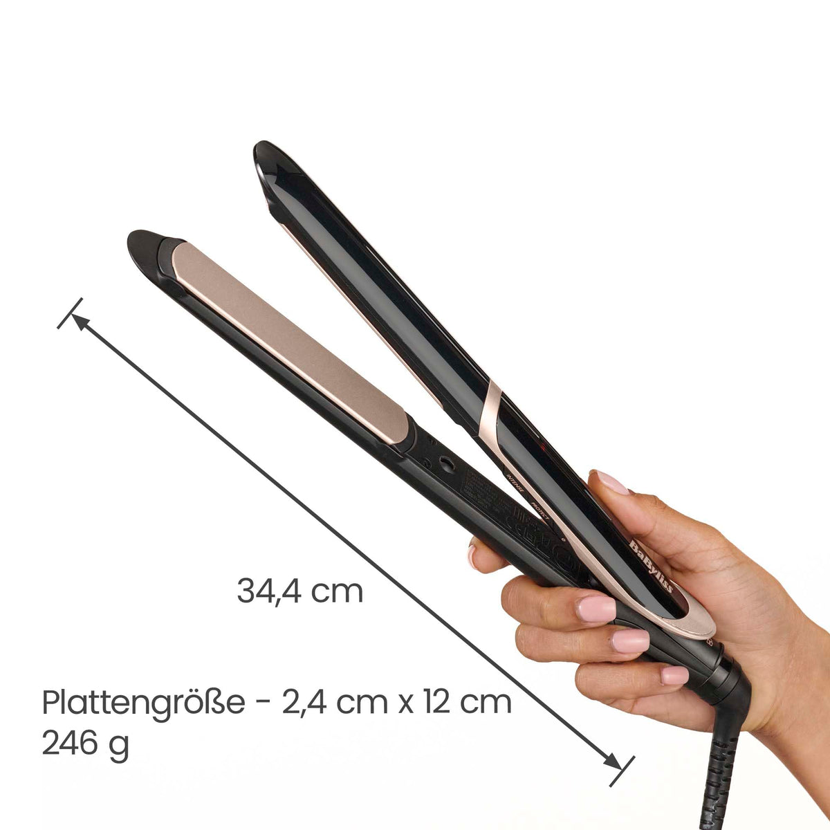 BaByliss Super Smooth Hair Straightener – Anti-Frizz Ion Technology, heat protection mat, advanced ceramic plates, quick heating, 6 temperature settings from 140°C to 235°C, ST393E