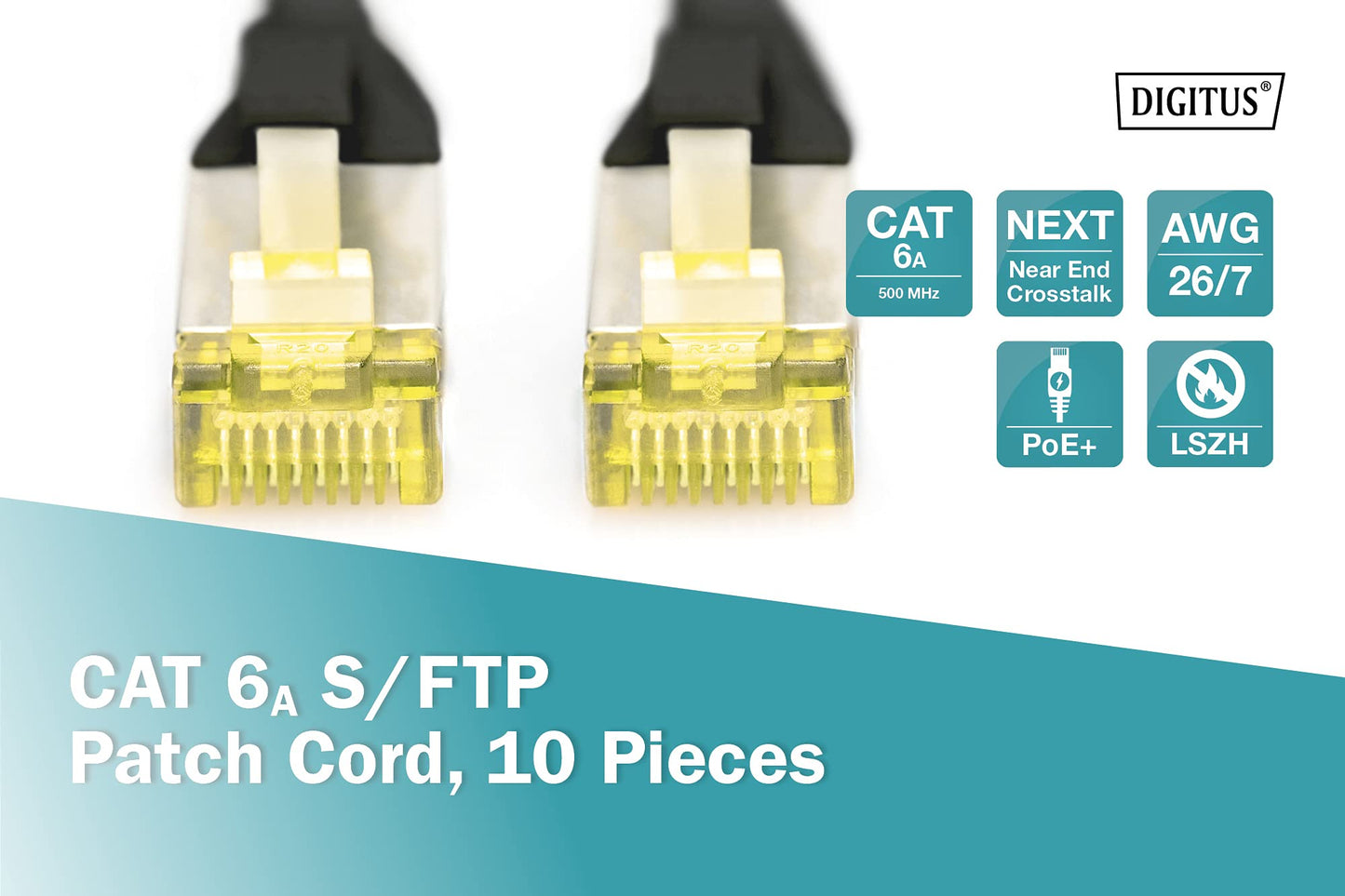 DIGITUS LAN cable Cat 6A – 5 m – 10 pieces – S/FTP shielded – black - DK-1644-A-050-BL-10