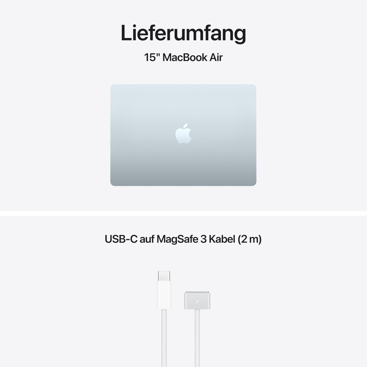 Apple 15.3" MacBook Air M5 chip with 10-core CPU and 10-core GPU: Liquid Retina Display, 16 GB shared RAM, 512 GB SSD, Touch ID, WLAN 7, sky blue; with Apple 30W USB-C power adapter - MDVD4D/A