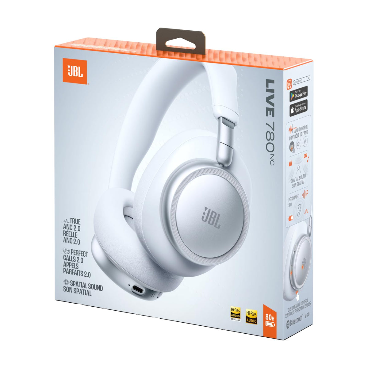 JBL Live 780NC Wireless Over-Ear Headphones with Noise Cancelling, White - JBLLIVE780NCWHT