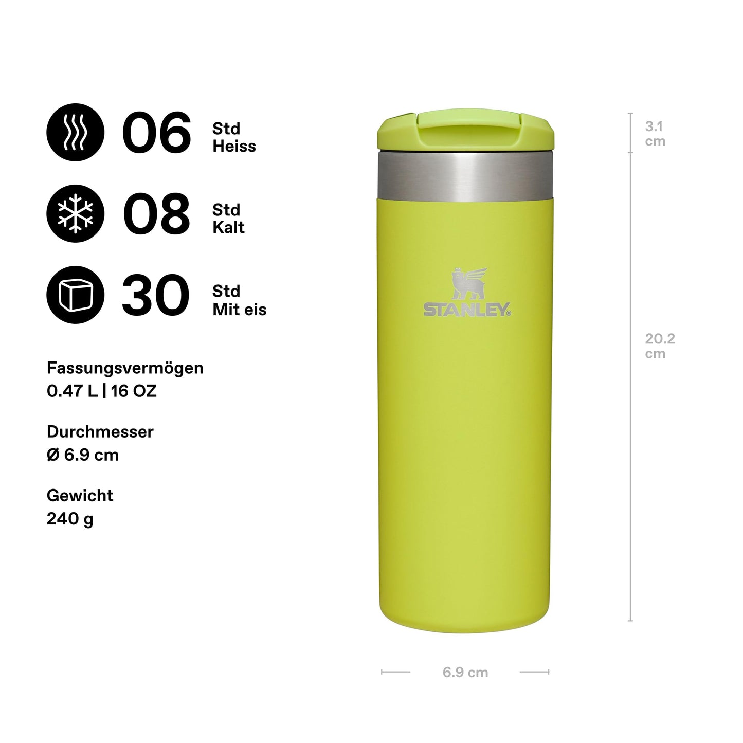 Stanley 1913 Aerolight Transit Thermo Mug 0.47L - Keeps Hot for 6 Hours - Dishwasher Safe - Coffee Mug To Go Leak-Proof - Compatible with Common Car Drink Holders - Yellow - stan96793
