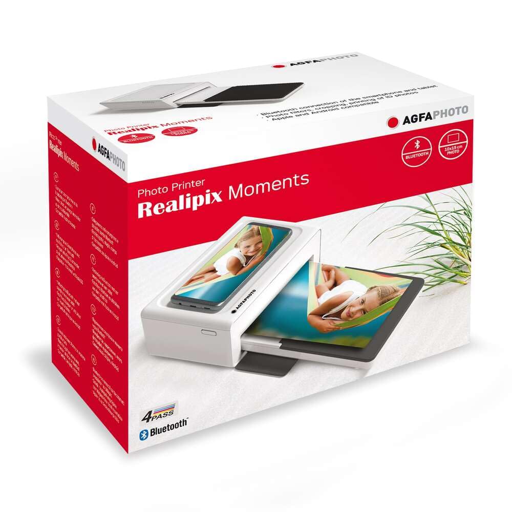AGFAPHOTO Realipix Moments AMO46 – 10x15 cm Smartphone Photo Printer, Bluetooth for Apple and Android Smartphones, 4Pass Thermal Sublimation – White