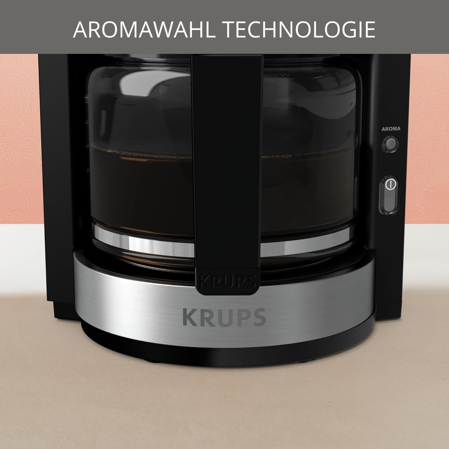 Krups KM3210 Pro Aroma Plus filter coffee machine, 10 cups, 1.25 L, 30-minute keep-warm function, visible water level window, drip stop system, black with stainless steel applications