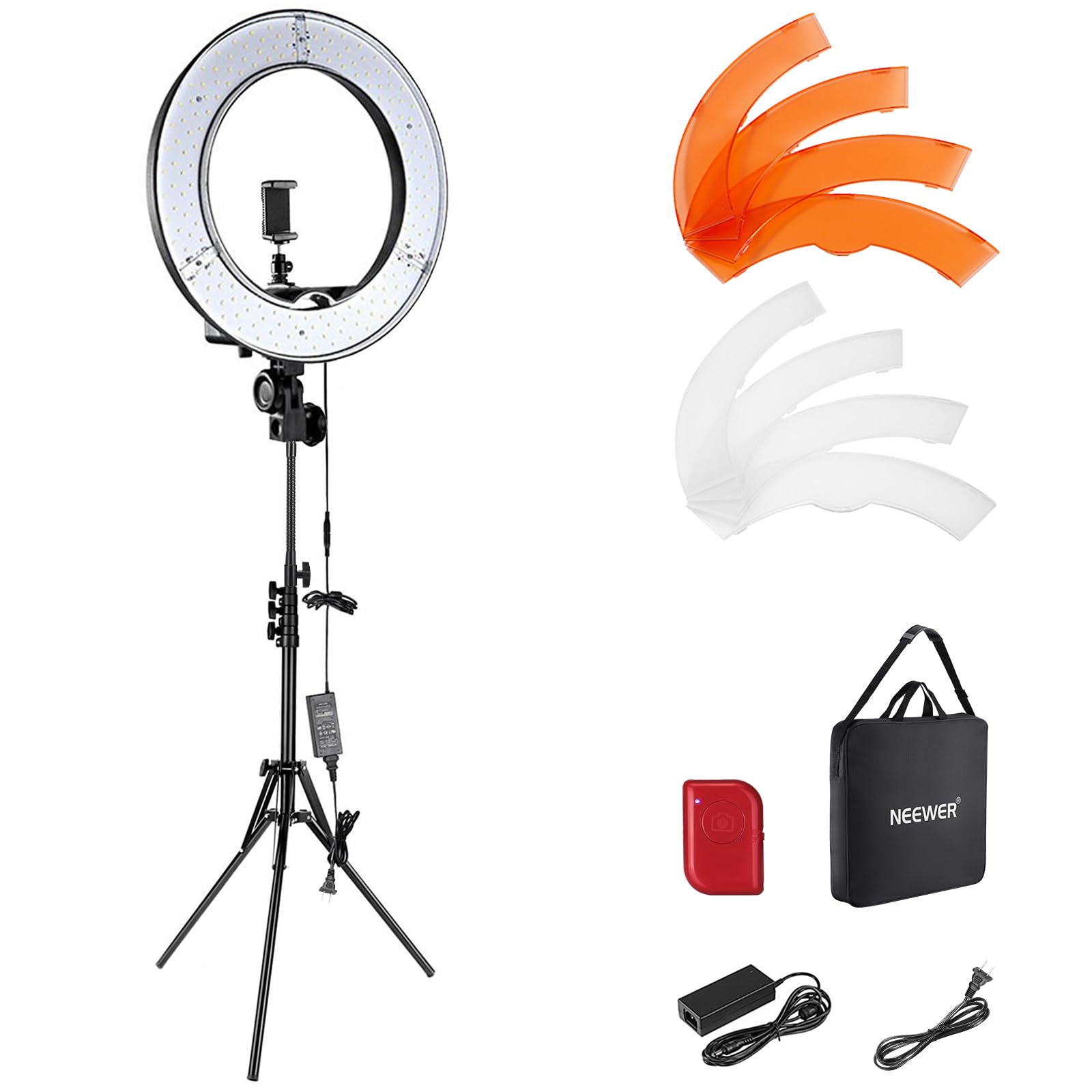 NEEWER ring light with tripod set: 18 inches/45cm outdoor 55W 5600K dimmable LED ring light with Bluetooth remote control for cell phone/camera for YouTube TikTok self portrait photo, tattoo artists, make-up, salons - RL-18