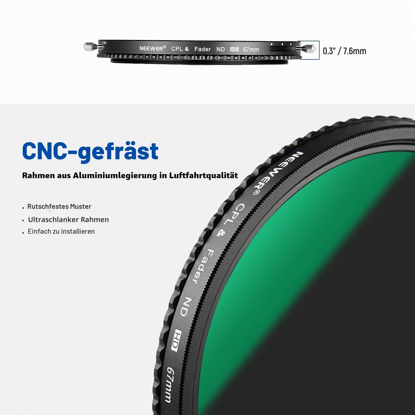 NEEWER 2 in 1 67mm variable ND filter ND2-ND32&CPL filter (circular polarizer) without X marking/30x nano-coated/HD optical glass/ultra-thin aluminum alloy frame/water-repellent/scratch-resistant - 10101185