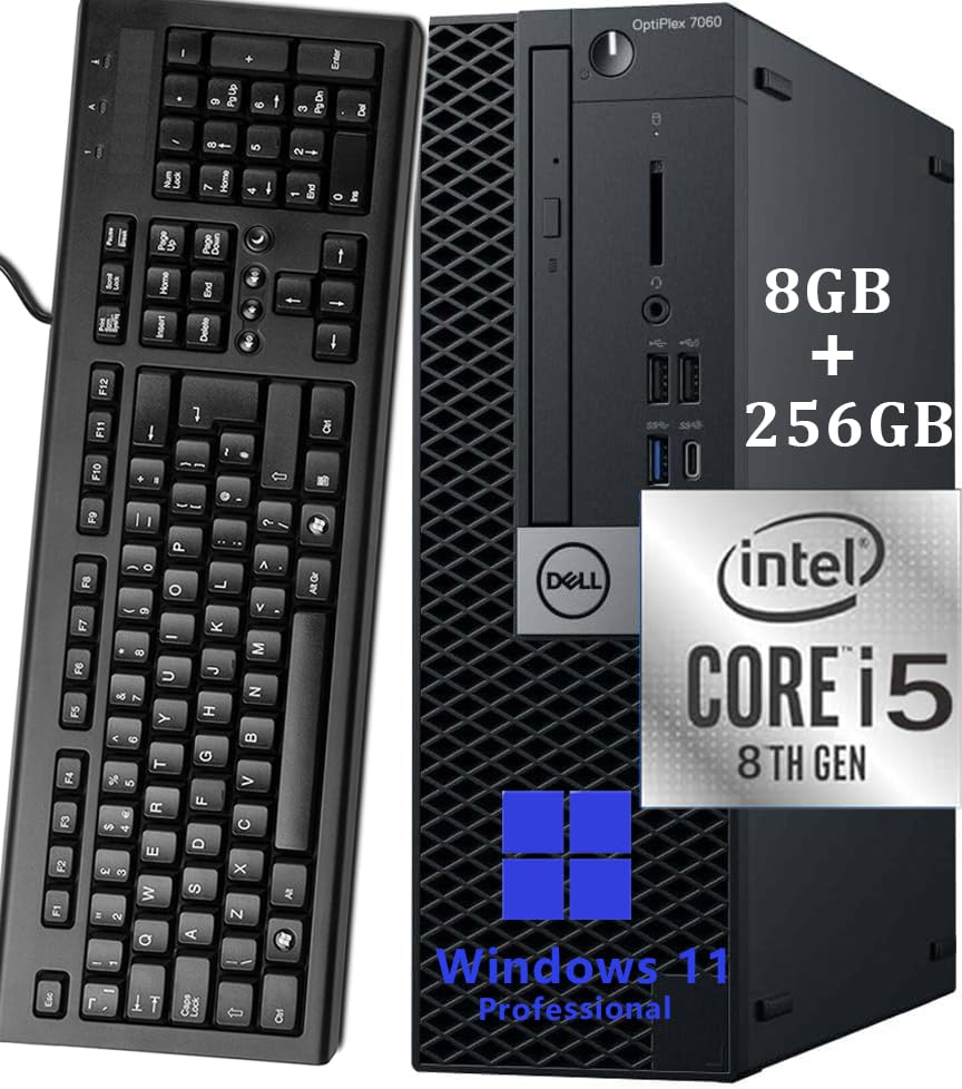 Dell Optiplex 7060 SFF Desktop Computer PC, Intel Core i5-8500, 8GB RAM, 256GB SSD, WiFi, Bluetooth, US QWERTY Keyboard, Windows 11 Pro (Refurbished)