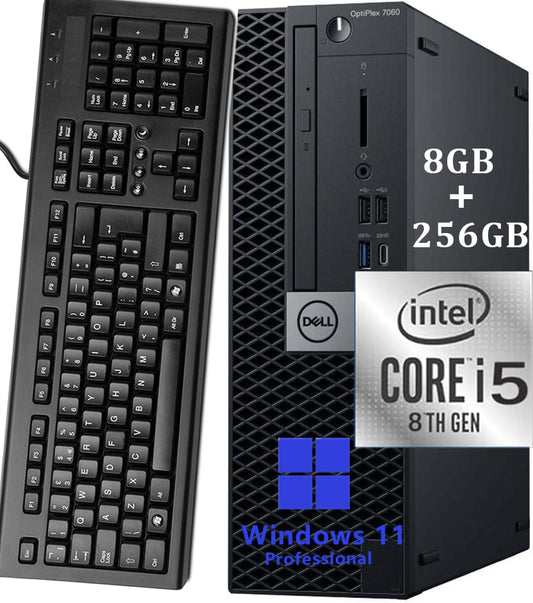Dell Optiplex 7060 SFF Desktop Computer PC, Intel Core i5-8500, 8GB RAM, 256GB SSD, WiFi, Bluetooth, US QWERTY Keyboard, Windows 11 Pro (Refurbished)