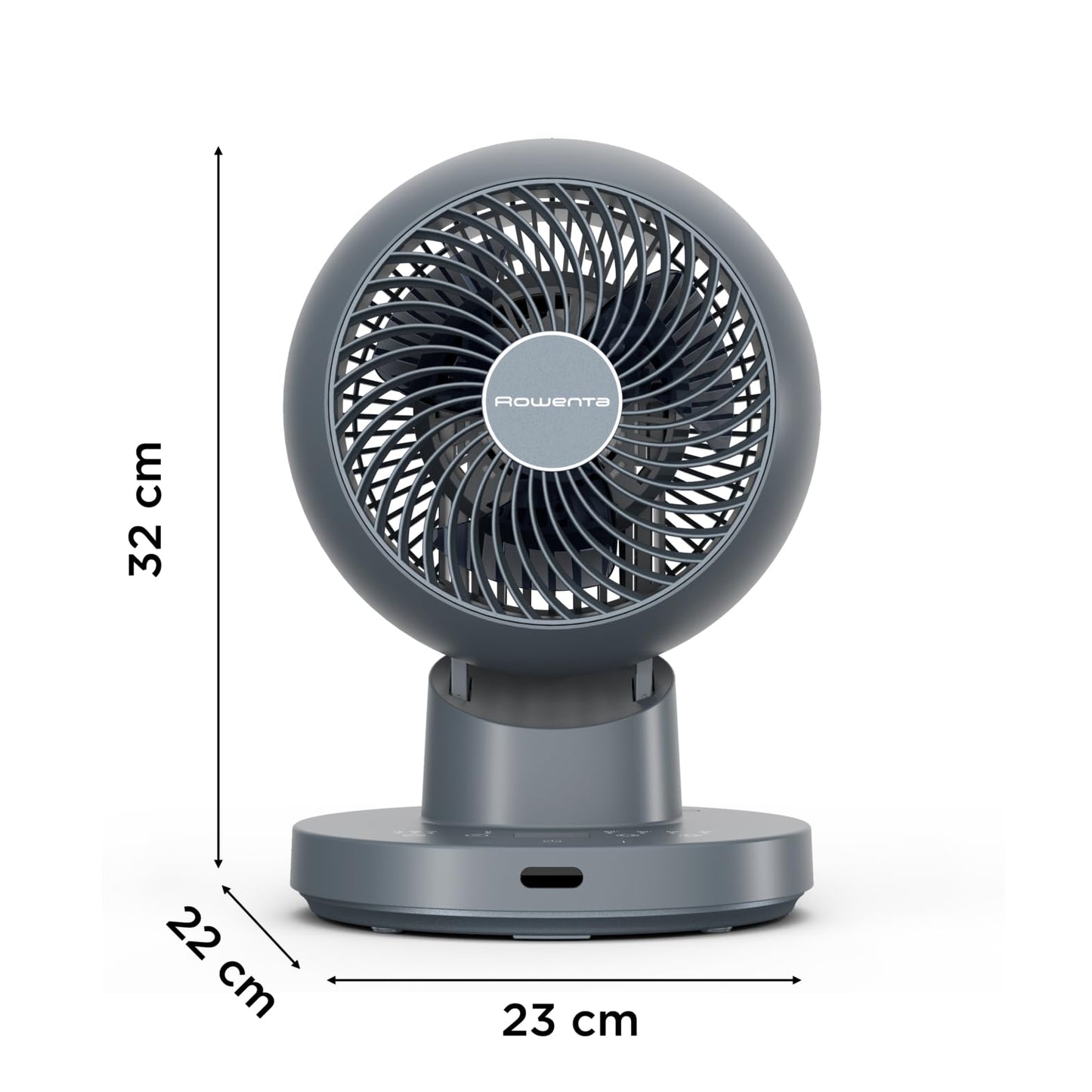 Rowenta Turbo Swift Compact table fan, multi-directional swivel function, up to 50% energy saving, 12 speed levels, 12h timer, compact design, extremely quiet, blue, QV2540F0