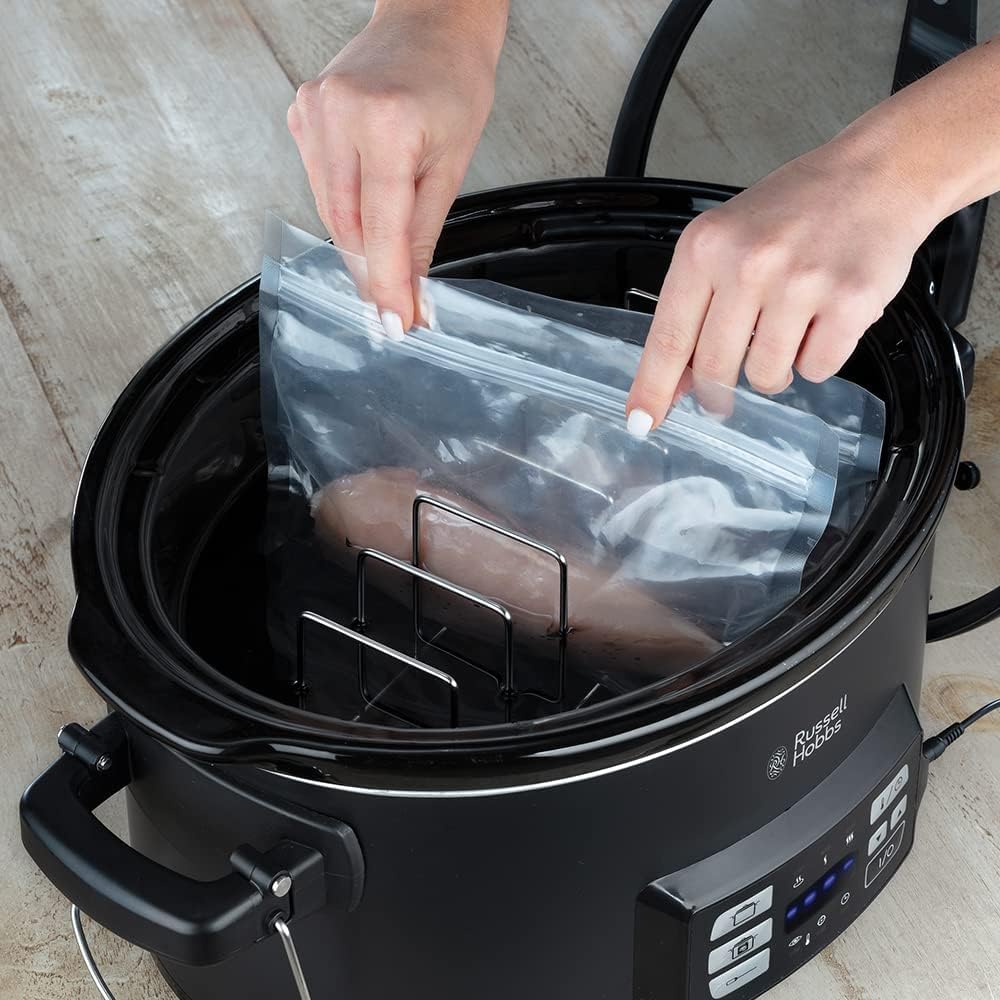Russell Hobbs 3-in-1 Multi Cooker [Slow Cooker, Sous Vide, Roaster + Core Temperature Sensor] features a heavy 6.5L ceramic cooking pot for optimal temperature distribution (digital display/timer, temperature indicator) 25630-56.