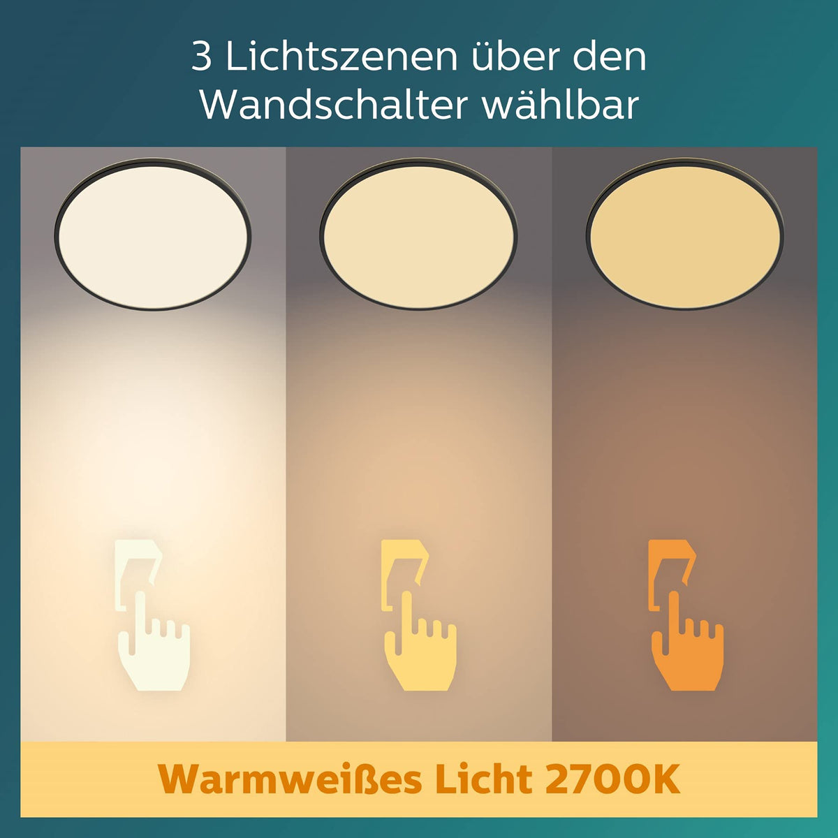 PHILIPS LED SceneSwitch Ceiling Light (36 W), 3 brightness levels, warm white light, energy-saving room lighting with EyeComfort, black, 55cm - 929002667301