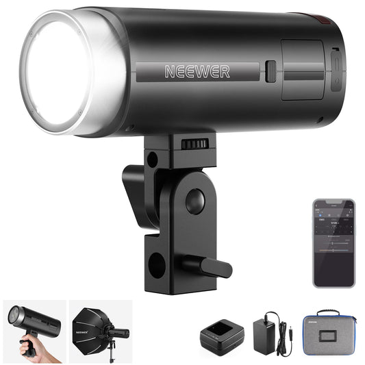 NEEWER 200Ws 2.4GHz TTL flash outdoor compatible with Godox, 1/8000s HSS, portable flash monolight for studio photography with modeling light, 3200mAh battery, 750 flashes, 1.5s charging time, Q200