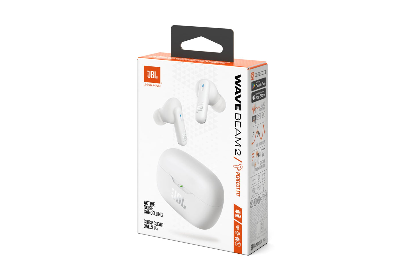 JBL Wave Beam 2, wireless Bluetooth in-ear headphones with noise canceling, 40 h playback time, JBL Pure Bass Sound, Smart Ambient technology and multipoint connection, white - JBLWBEAM2WHT