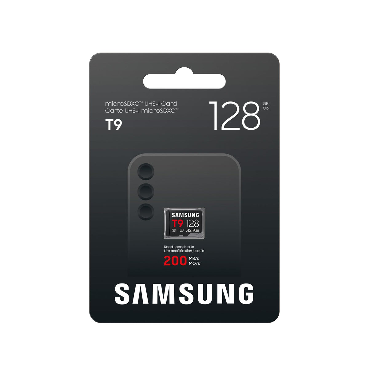Samsung T9 microSD Card, 128 GB, memory card for use in drones, action cameras, and 360° cameras, UHS-I U3, Full HD & 4K UHD, 200 MB/s read speed, 130 MB/s write speed, MB-MH128T/WW