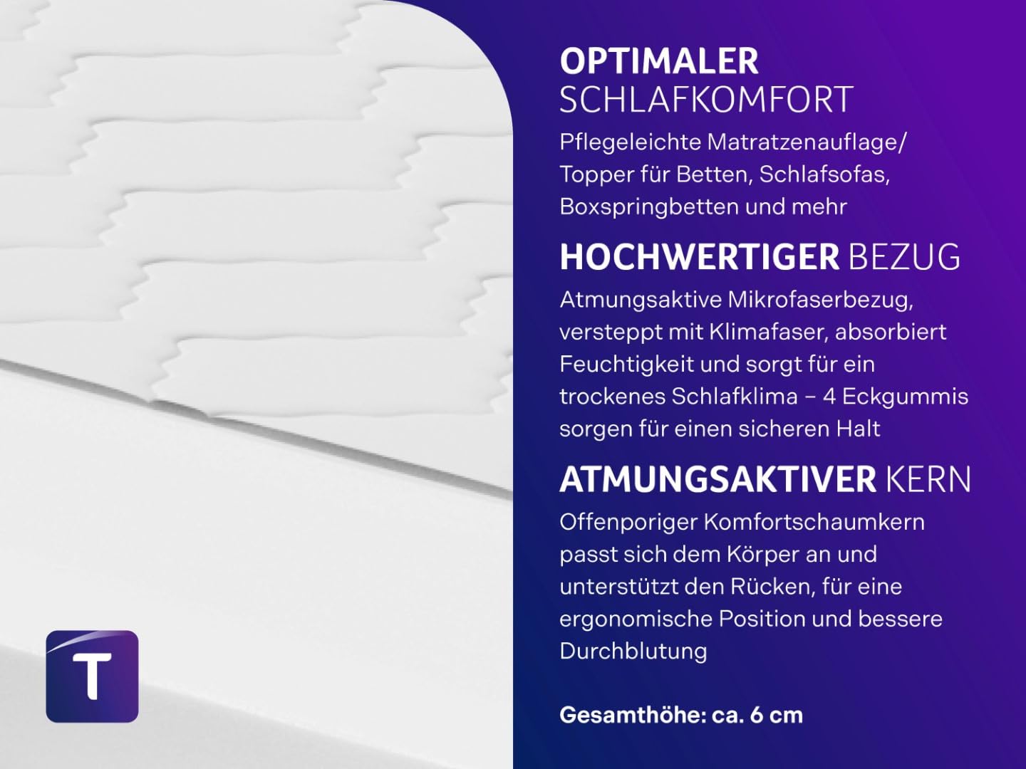 Dream night orthopedic mattress topper 140x190 cm | Comfort foam core for high lying comfort | Pressure-relieving & breathable | Oeko-Tex Standard 100 certified | German quality standard - 3897184193
