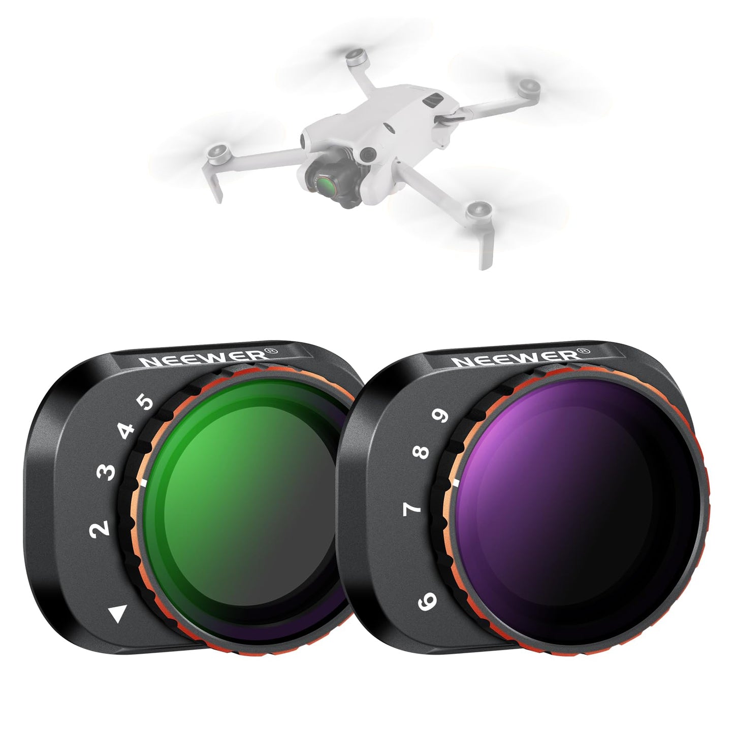 NEEWER Variable ND filter set, compatible with DJI Mini 4 Pro, ND2-32 (1-5 Stop) + ND64-512 (6-9 Stop), gray filter, multi-coated HD optical glass, drone camera lens accessories, aerial photography - FL-C10