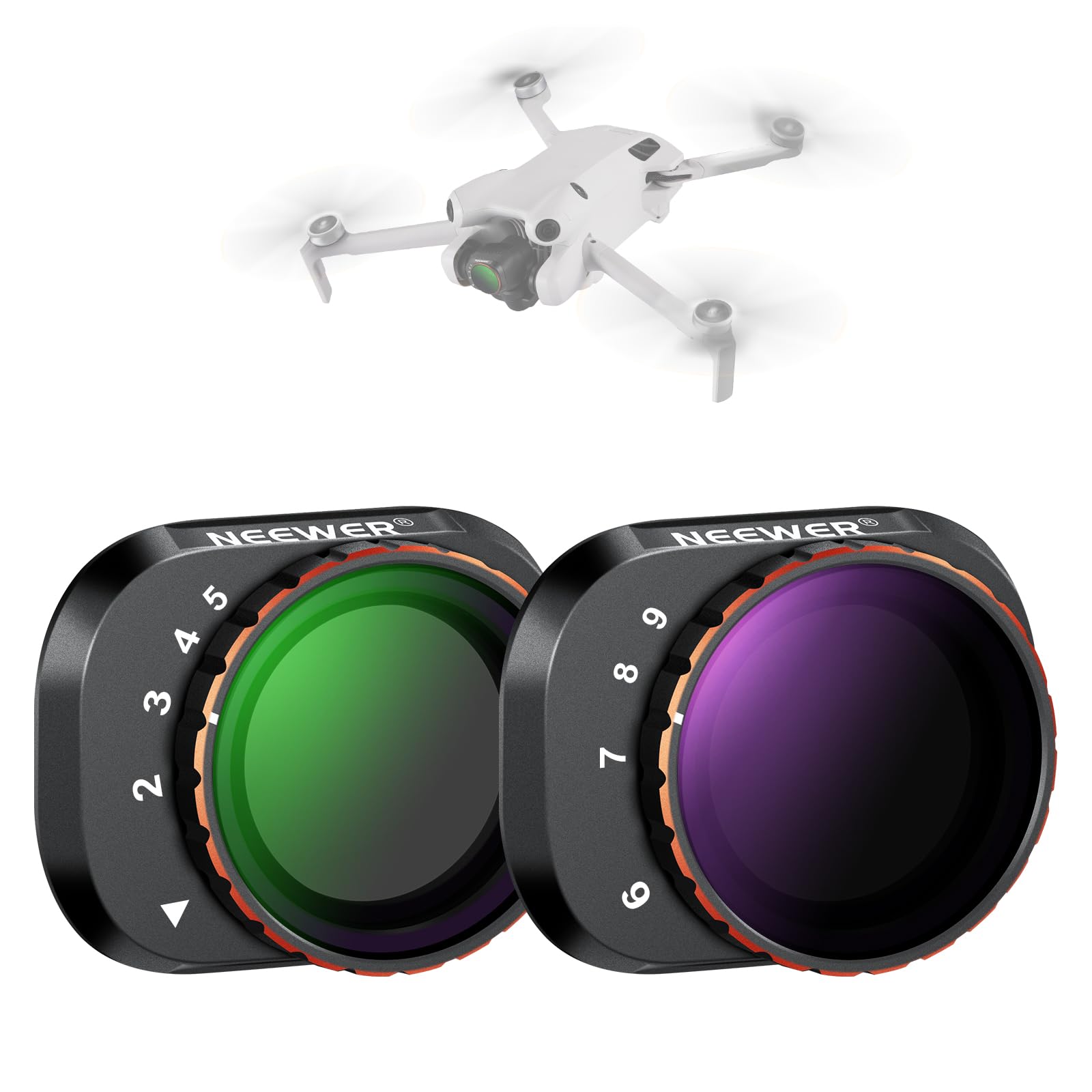 NEEWER Variable ND filter set, compatible with DJI Mini 4 Pro, ND2-32 (1-5 Stop) + ND64-512 (6-9 Stop), gray filter, multi-coated HD optical glass, drone camera lens accessories, aerial photography - FL-C10