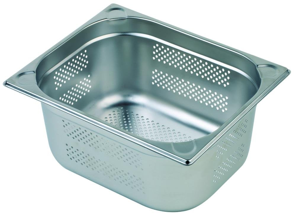 APS 81909 GN 1/1 container perforated, rustproof gastronorm container stainless steel, dimensions 325 x 530 mm/height 150 mm stainless steel colors
