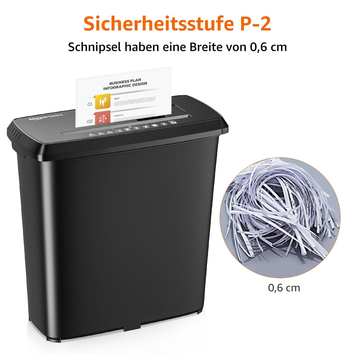 Amazon Basics strip cut document shredder, 8 sheets, for A4 documents, CDs and credit cards, 13l collection container, black - S120-D
