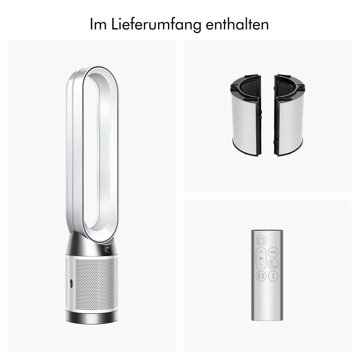 Dyson Purifier Cool™ PC1 tower fan air purifier with HEPA H13 filter - powerful cooling & air purification for rooms up to 23 sqm, control via app & remote control, 350° rotation (white) - TP11