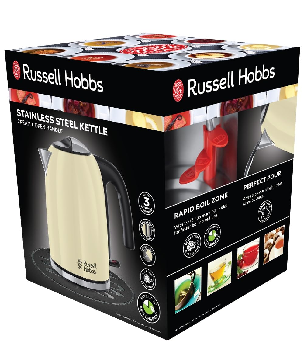 Russell Hobbs Kettle, 1.7 l, 2400 Watt, Stainless Steel Cream, Limescale Filter - 20415-70