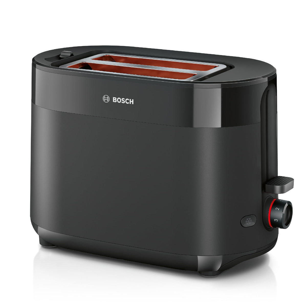 Bosch Compact Toaster MyMoment TAT2M123, integrated bun warmer, with defrost function, automatic shut-off, lift function, bread centering, perfect for 2 slices, 800 Watts, Matte Black