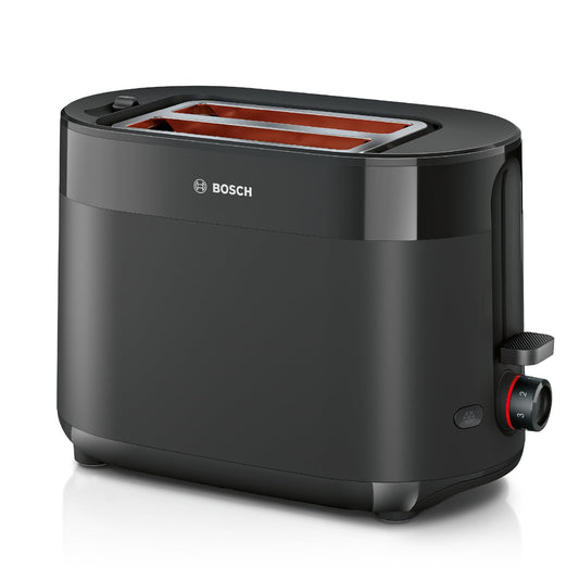 Bosch Compact Toaster MyMoment TAT2M123, integrated bun warmer, with defrost function, automatic shut-off, lift function, bread centering, perfect for 2 slices, 800 Watts, Matte Black