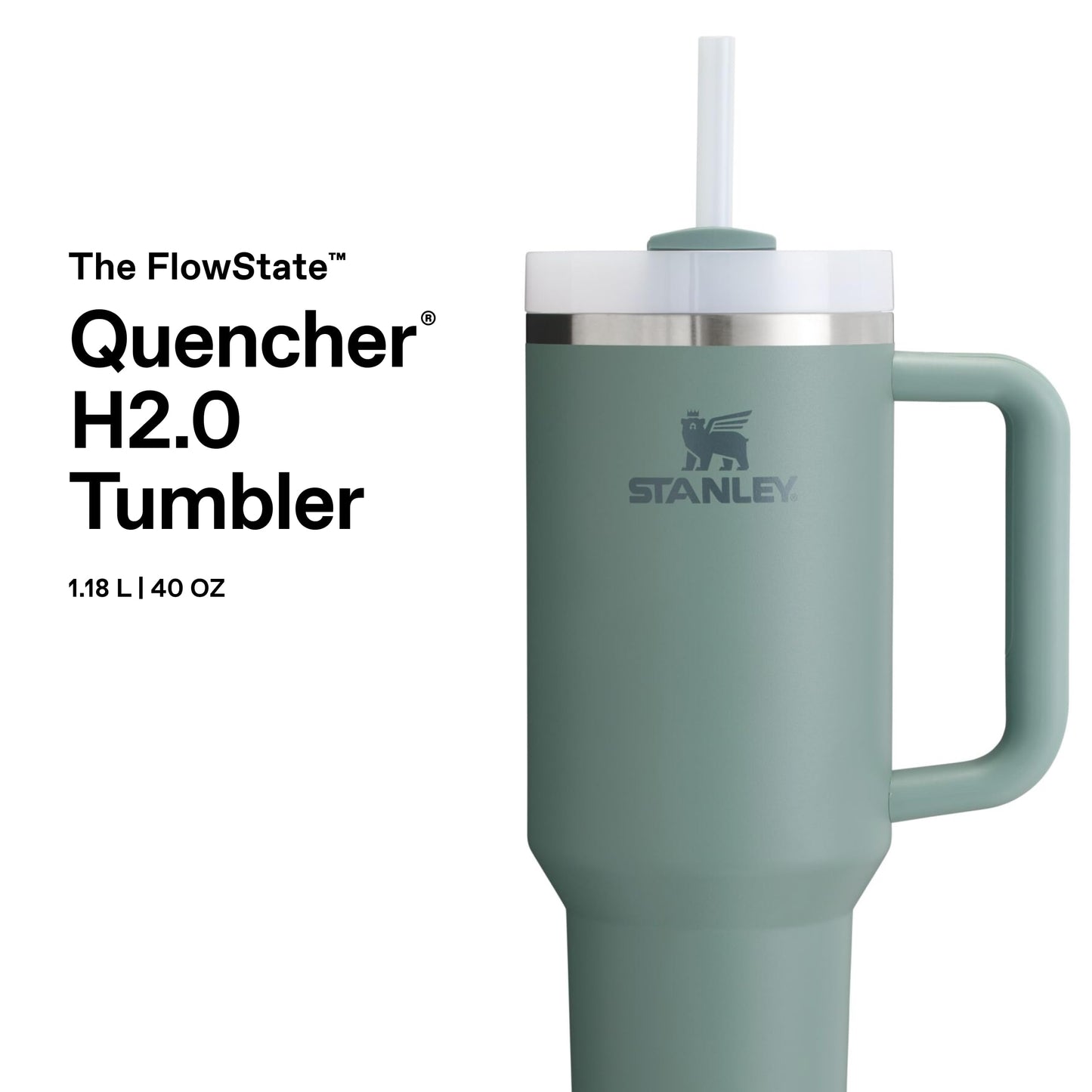 STANLEY Quencher H2.0 Flowstate Drinking Bottle with Straw 1.18L - Thermo Mug Cools Up to 11 Hours, 48 Ice Cold - Dishwasher Safe - Thermos Bottle BPA Free Stainless Steel - Shale - 10-10824-400