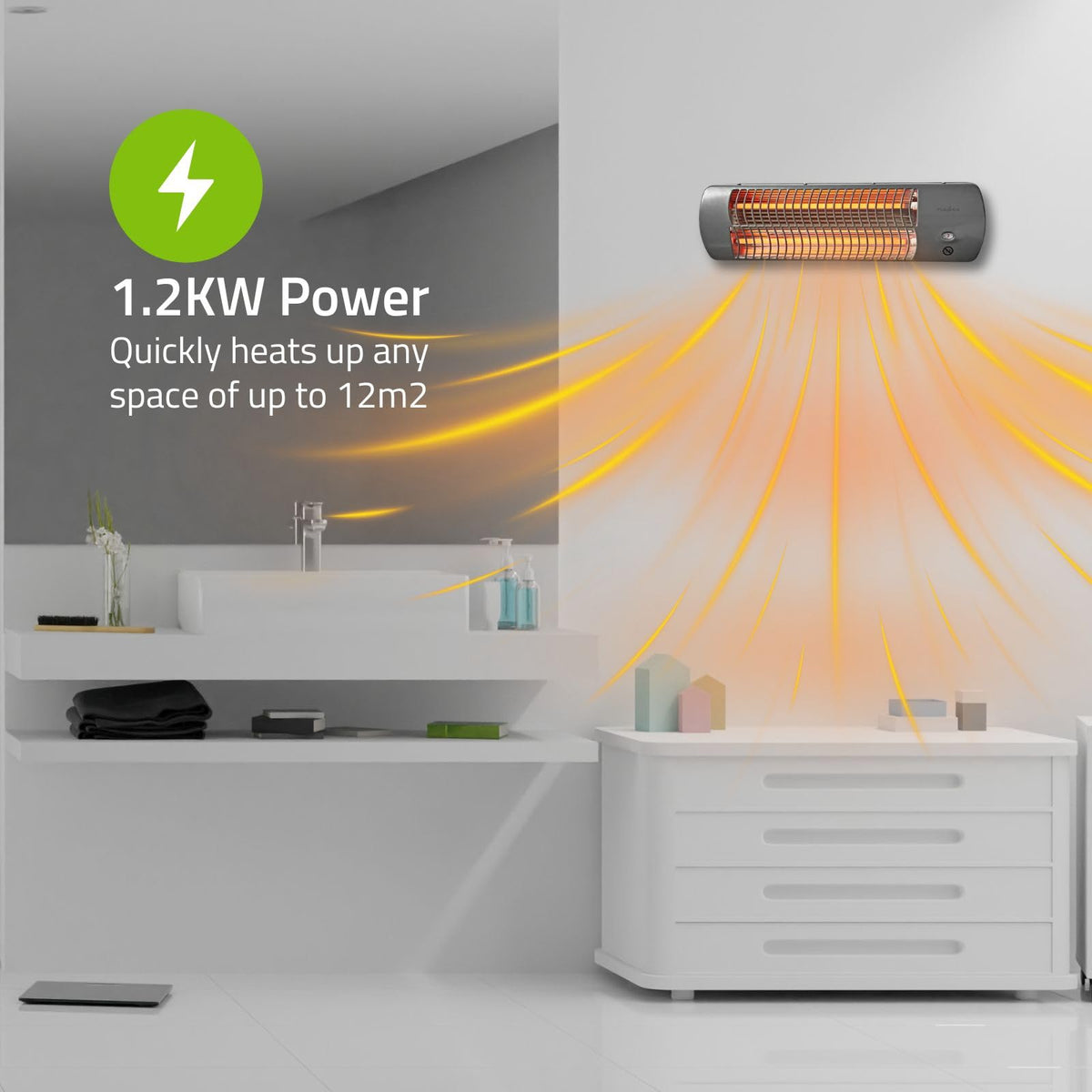 Nedis Încălzire pe perete Electric, Convector de perete, Ventilator de încălzire pe perete - 1200 W - gri - HTBA10GY
