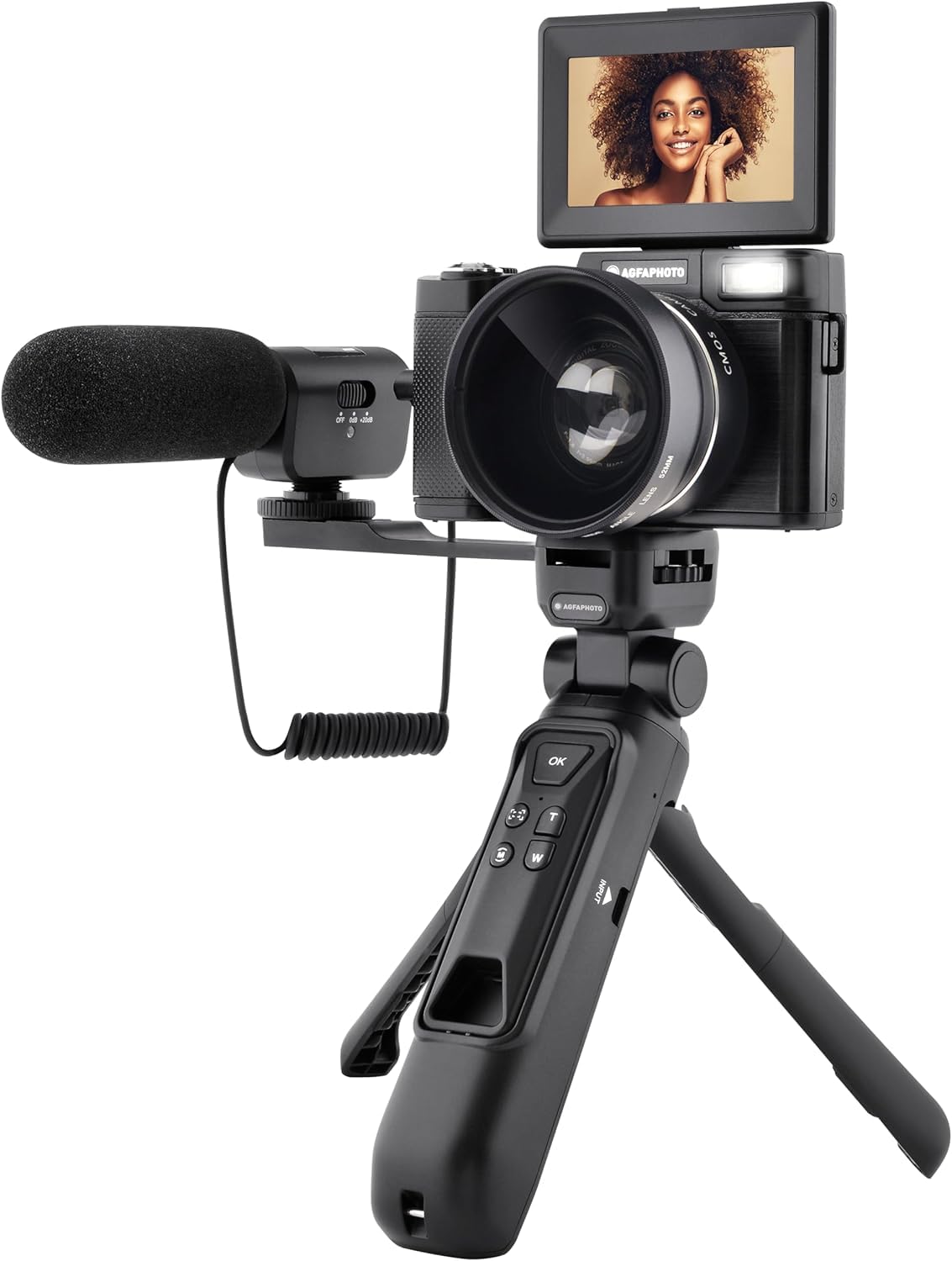 AGFA PHOTO Realishot VLG-4K Vlogging Kit - Cameră de 24MP, video 4K, ecran LCD de 3'', zoom digital de 16 ori, senzor CMOS, baterie litiu - Negru - 3760265543915