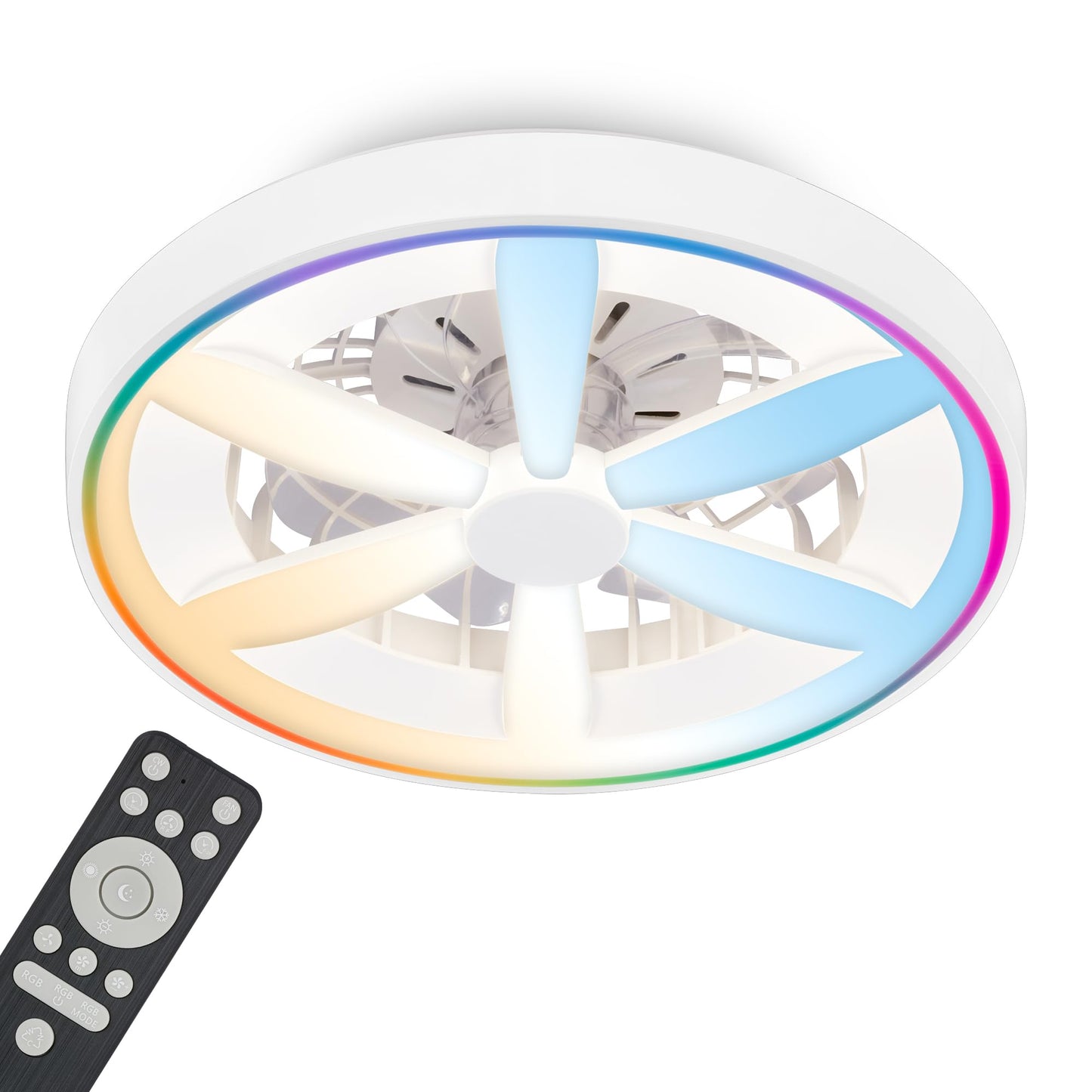BRILONER - LED ceiling fan with lighting, remote control, DC motor, 5 speeds, RGBIC, CCT, dimmable, lamp with fan, LED ceiling light, ceiling lamp fan, 48 cm, white - 3988016
