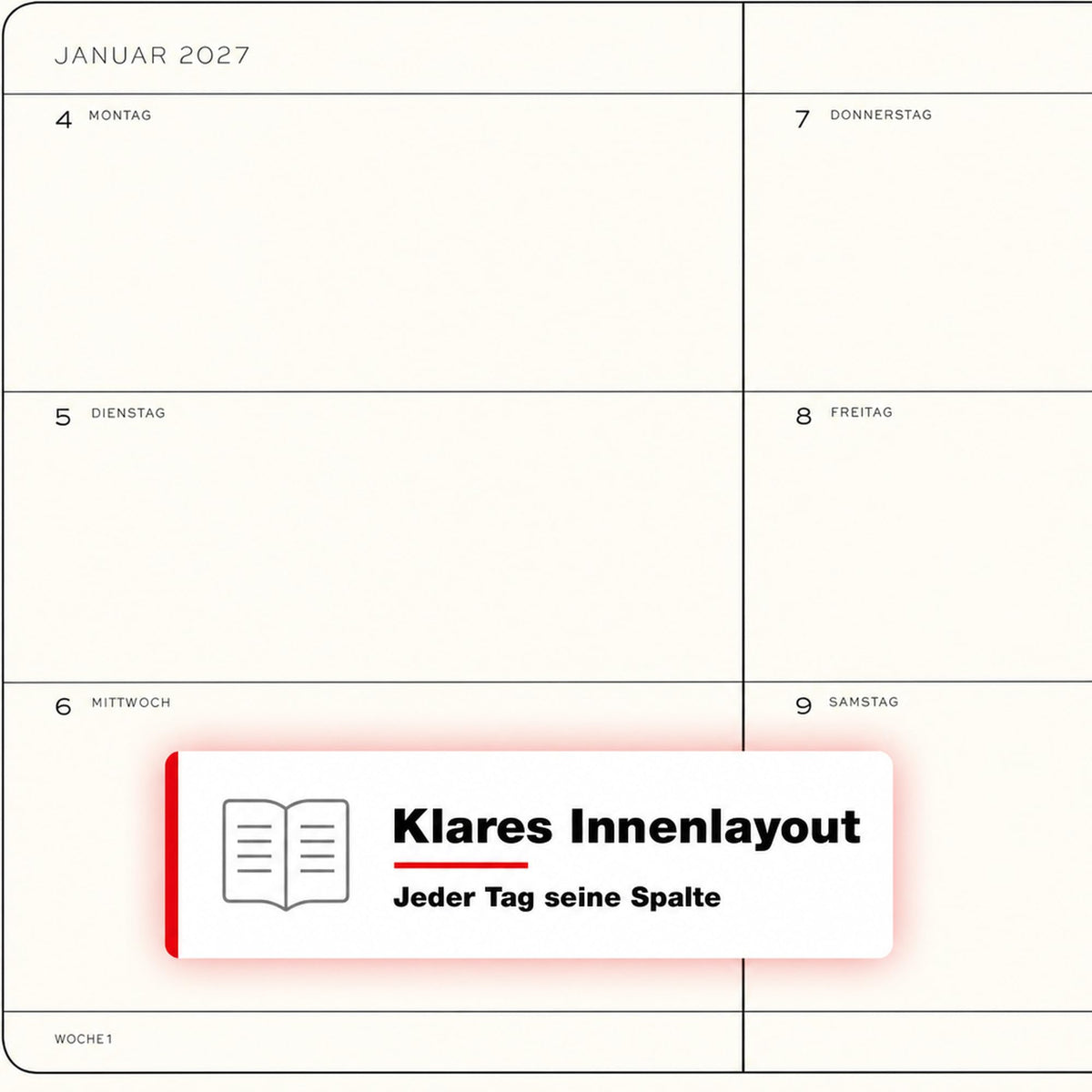 LEUCHTTURM1917 Calendar săptămânal 2027 Mediu (A5) - Germană, Cireș, Hardcover, 145 x 210 mm, 12 luni - ianuarie-decembrie 2027, 1 săptămână pe pagină dublă, hârtie de 80 g/m² cu compatibilitate ridicată cu cerneală - 400103