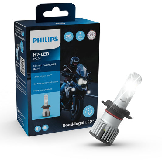 Philips Ultinon Pro6000 Boost H7-LED Moto, street legal headlight bulb for motorcycles*, +300% brighter light** - 2788794