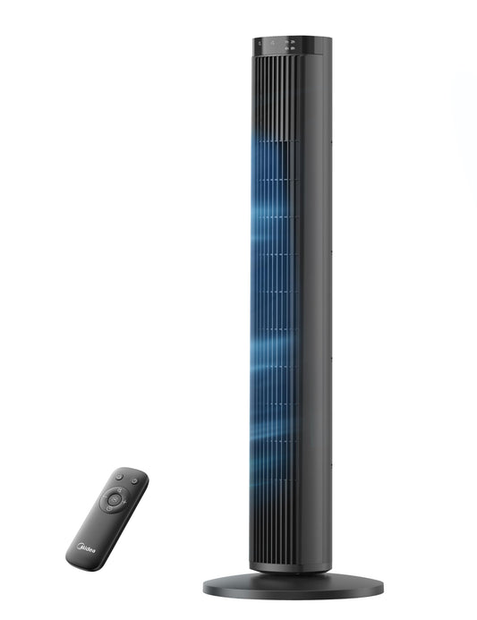 Ventilator turn Midea cu telecomandă FZ10-26MR(BL), 97 cm, 33 dB silențios, oscilație 90°, temporizator 15H, afișaj LED, 4 viteze și 4 moduri, pentru dormitor și birou, negru