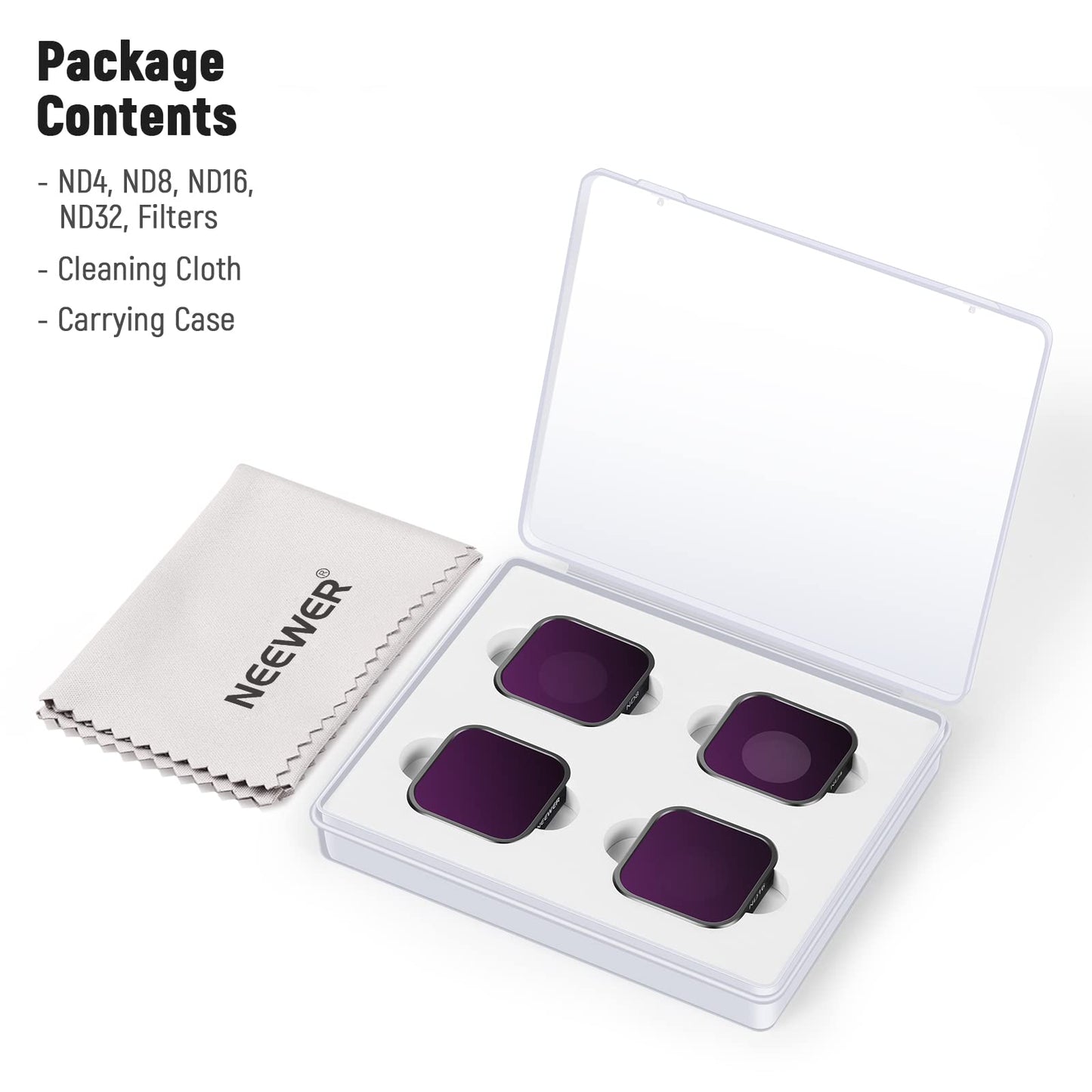 NEEWER 4 Pack ND Filter Kit, Multicoated Neutral Density Lens Filter Set (ND4/8/16/32) with Aluminum Frame & Optical Glass Compatible with GoPro Hero 13 / 12 / 11 / 10 / 9 - 10101888