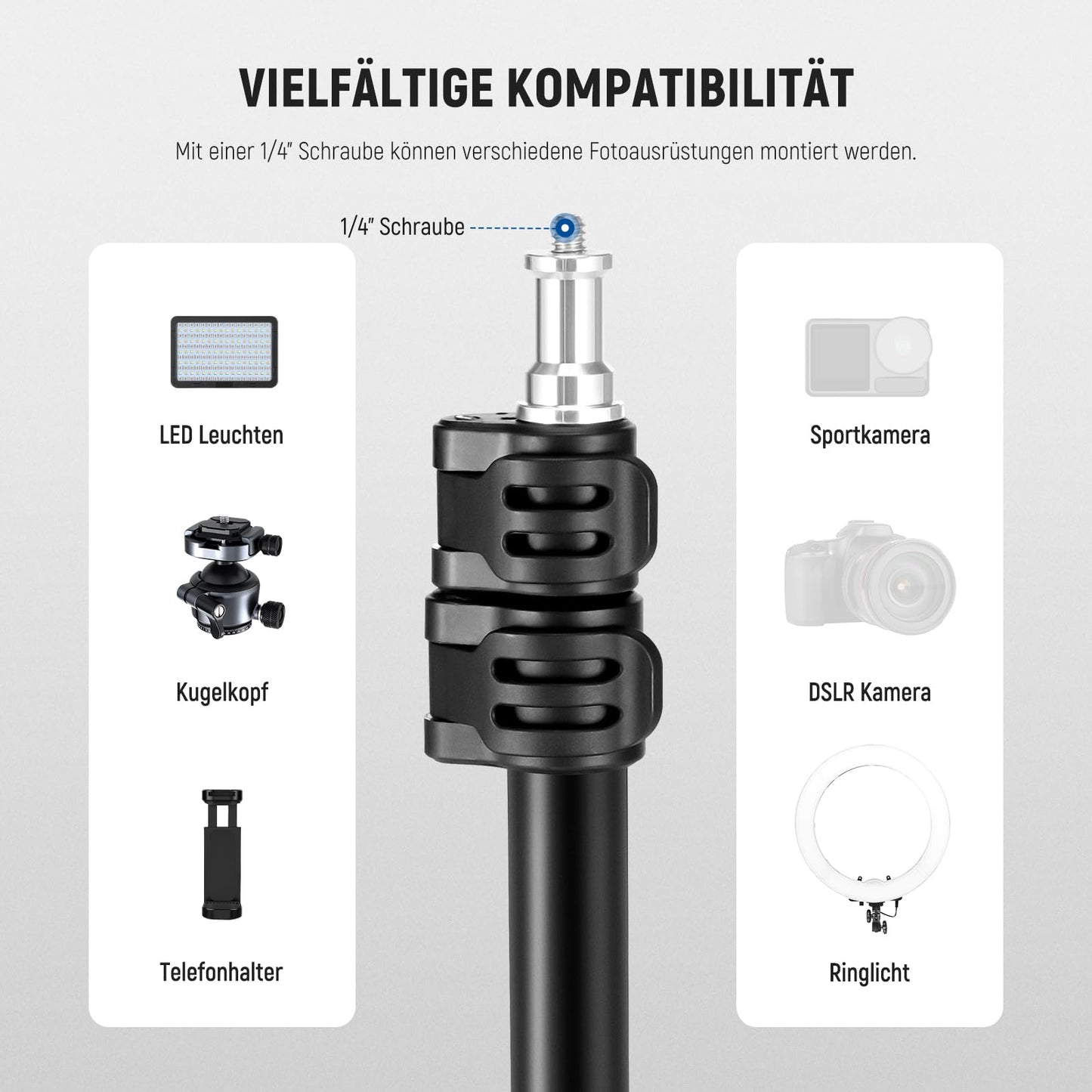 NEEWER Photography Light Stand, 47-195cm (1.5-6.4 ft) Aluminum Tripod with Reversible Studio Lighting, Smartphone Video Tripod with 1/4" Screw for Flash Camera Softbox, 2kg Load Capacity, ST195